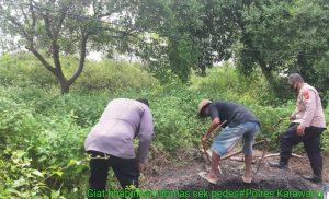 Anggota polsek Pedes, giat bersih lingkungan. (Lintasbatas.news)