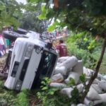 Akibat Supir Ngantuk Mobil Pengangkut Gabah Terguling